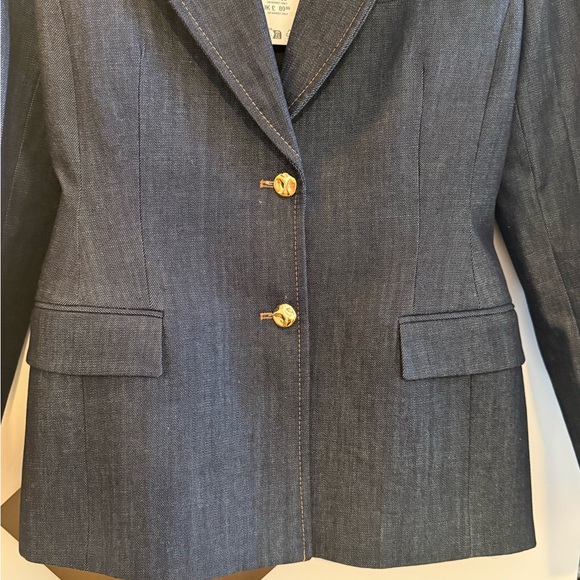 Zara Dark Denim Structured Blazer with Gold Buttons - Picture 4 of 7